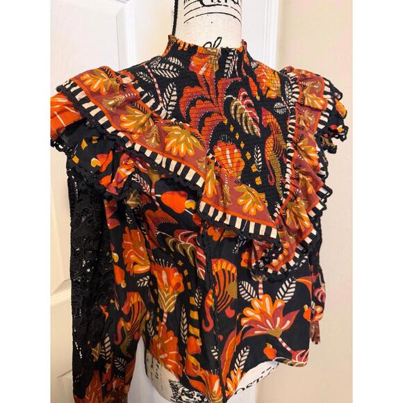Farm Rio Floral Ruffle Blouse Small - Picture 2 of 8